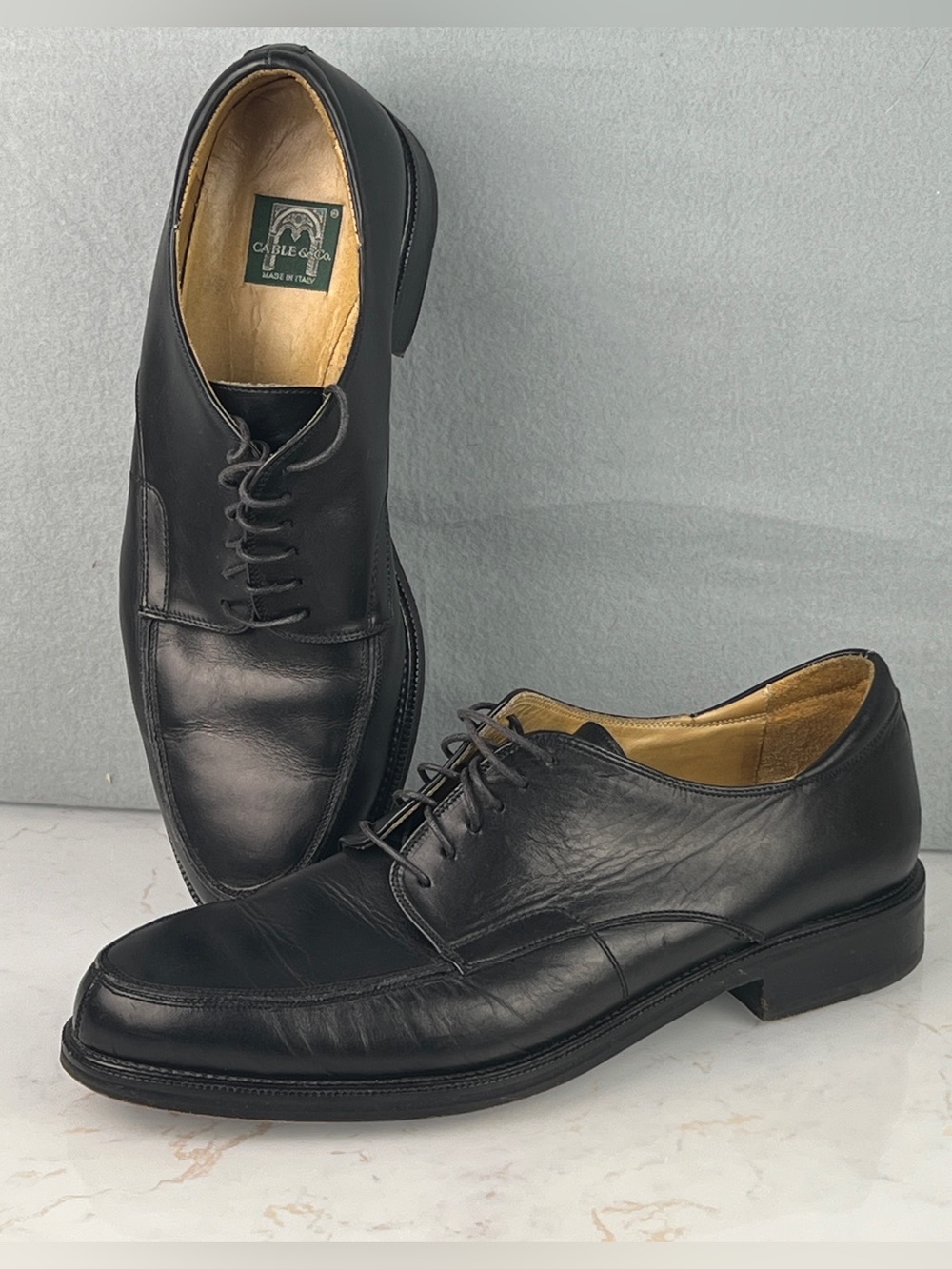 Cable & Co. Men's Black Tie Oxford Lace-up Dress Shoes Made in Italy Size 15